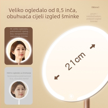 Šminkersko ogledalo s dvije osi, LED rasvjeta, stolno, rotirajuće, za dom i ured