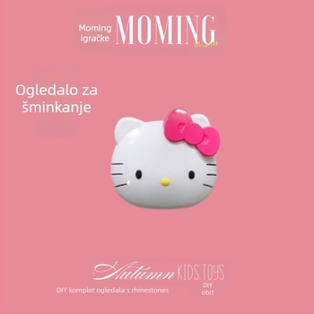 Cartoon Pink KT Ogledalo za putovanje, Kompaktno prijenosno kozmetičko ogledalo, Mini sklopno s češljem, DIY Malo ogledalo