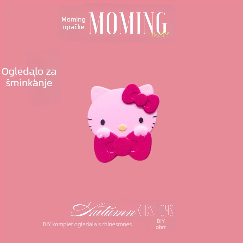 Cartoon Pink KT Ogledalo za putovanje, Kompaktno prijenosno kozmetičko ogledalo, Mini sklopno s češljem, DIY Malo ogledalo