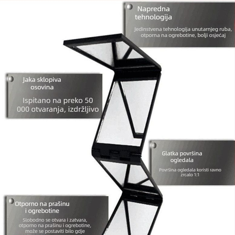 Četverostrano ogledalo za šminkanje, prijenosno DIY ogledalo, sklopivo ogledalo s više kutova