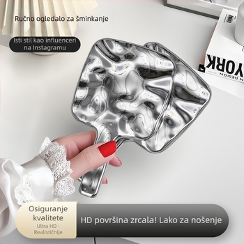 Ogledalo s drškom u uzorku vodnih valova, srebrno ručno ogledalo za šminkanje, prenosno četvrtasto HD ogledalo za stolnu uporabu