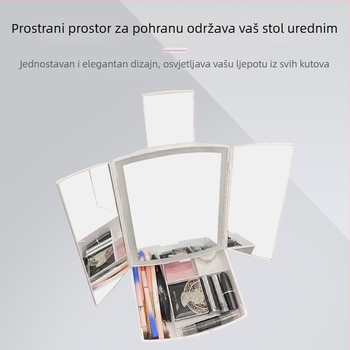 Prijenosni sklopivi organizator za šminku sa LED ogledalom i prostorom za pohranu s tri vrata