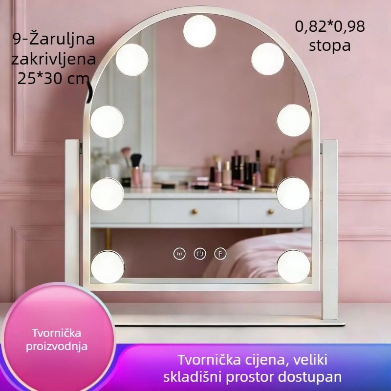 Stolno ogledalo za šminkanje s 9 LED svjetlima, trobojno dopunjavajuće osvjetljenje i pametne značajke