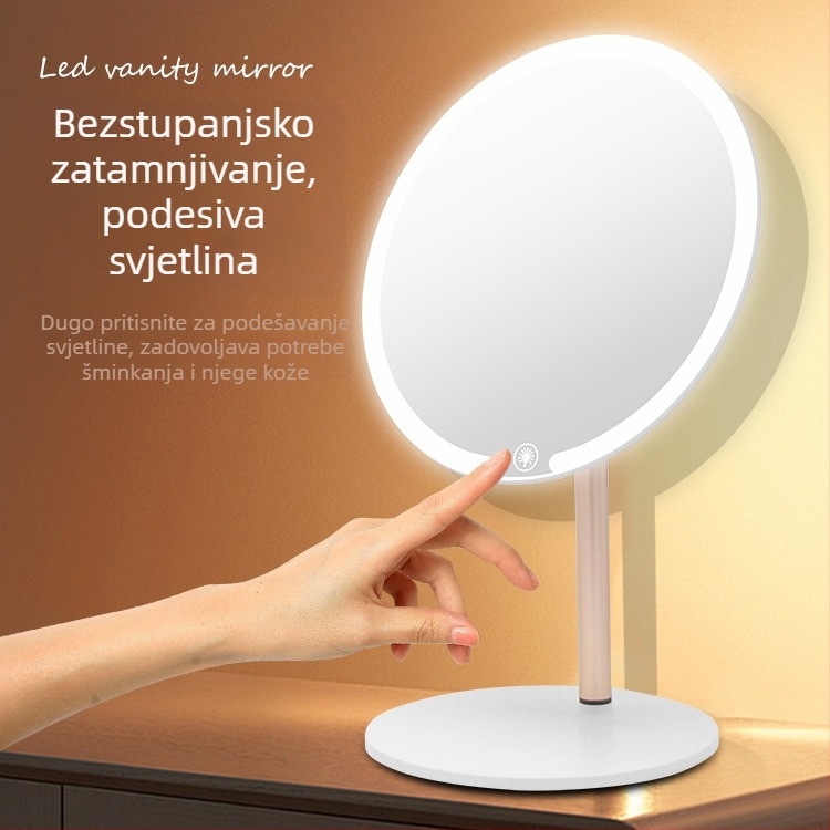 Stolno LED ogledalo za šminkanje s osvjetljenjem, sklopno, prijenosno, punjivo