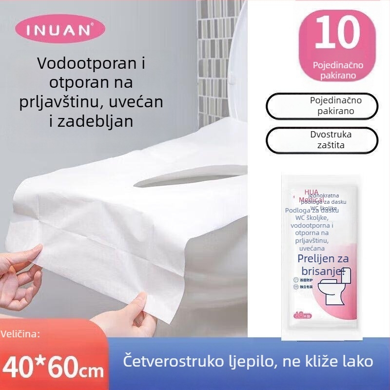 Jednokratna podloga za WC sjedalo, produžena i debela, za putovanja i hotele; PE folija s prstenom, za razdoblje poslije poroda.