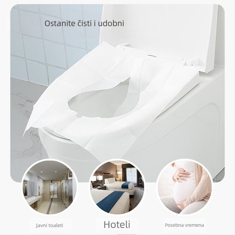Vodotopiva jednokratna podloga za WC dasku, za putovanja, pojedinačno pakiranje, univerzalna za hotelske i vlakovne WC-e, pogodna za trudnice.