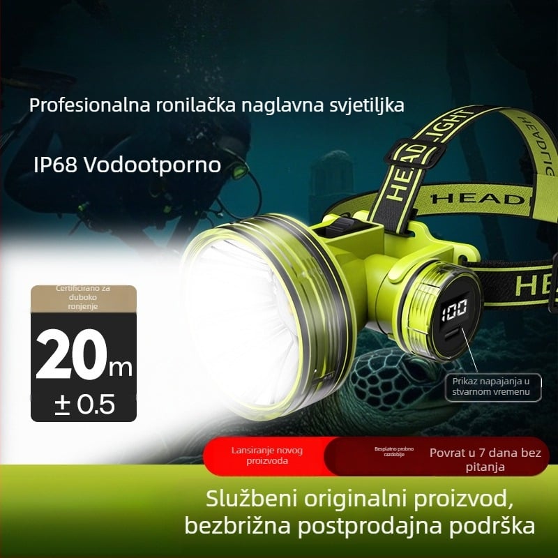 Potapljačka čelovka, vodootporna, ultra jaka, za vanjsku i podvodnu upotrebu