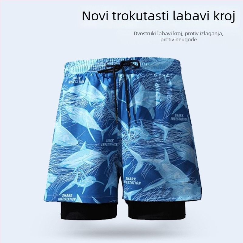 Muške kupaće šorceve, 2026 novi model, dvostruki sloj, brzo sušeće, velika veličina, bokser kroj, plivačka oprema za tople izvore