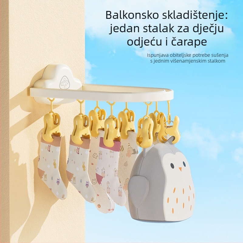 Zidni sušilo za dječje čarape s klipovima, bez bušenja, dizajn oblaka, balkon s više klipova, sklopivo