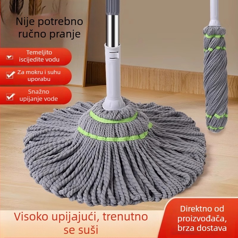 Mop bez dodirivanja rukama s automatskim stiskanjem, kućni klasični mop s upijajućom pamukom