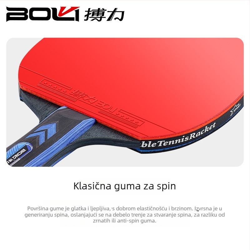 Boli F02 Reket za stolni tenis za početnike, čvrsto drvo, guma protiv lijepljenja sa spužvom, set od 2 reketa i 3 lopte, 7-slojna ploča