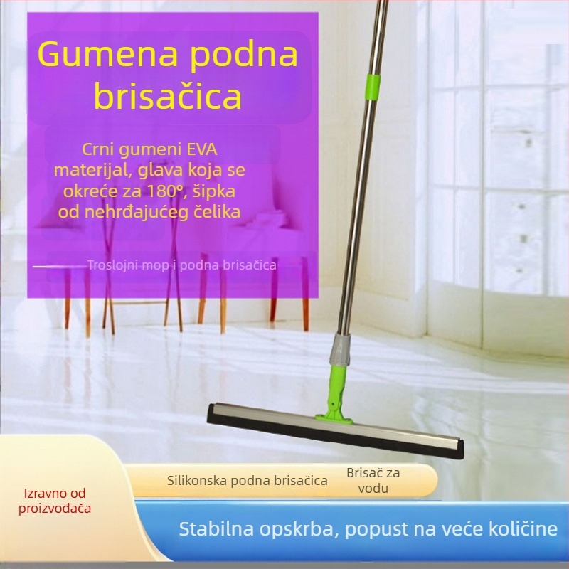 Crni gumeni magični mop za podove i kupaonicu, brisanje vode i čišćenje staklenih površina