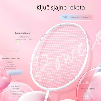 Raketa za badminton od karbonskih vlakana, prilagođena za singl i dvojice, ofenzivnog tipa, izdržljiva za profesionalna natjecanja.