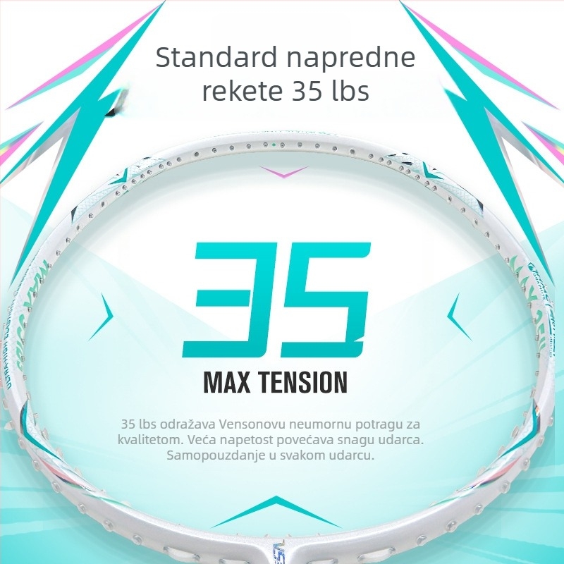 Venson VS badminton reketa, potpuno karbonska, napetost do 35 lb, AP77 ultra lagani 4U ofenzivni reket