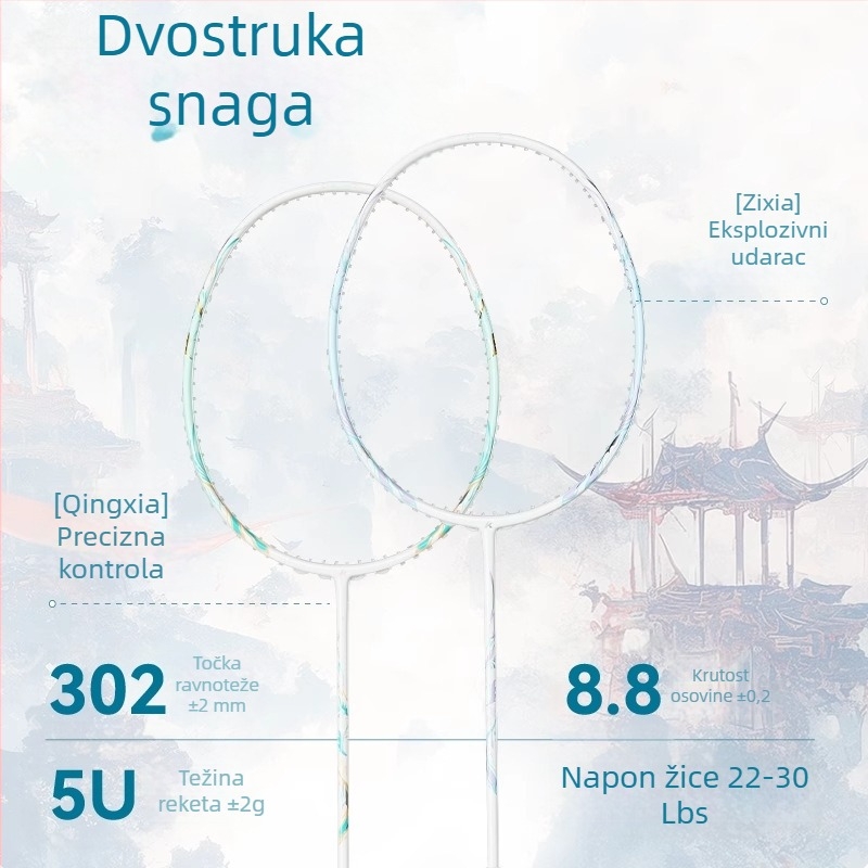 Kawasaki ultra lagana badminton raketa od punog karbona – plavo-ljubičaste i cianske varijante, 5U