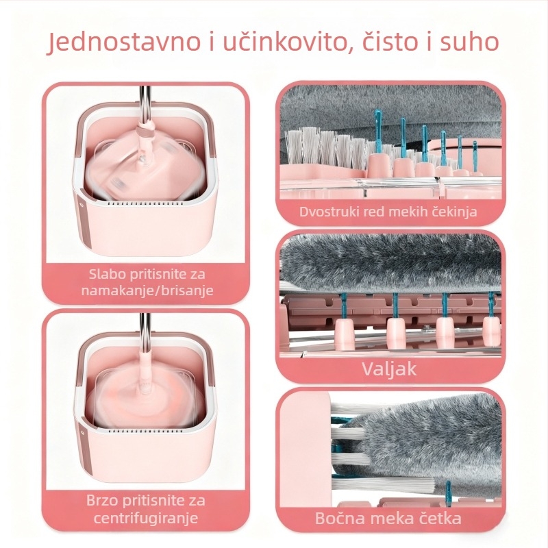 Ažurirani samostojeći okretni mop s četvrtastom glavom 90°, sklopiv, mikrofiber