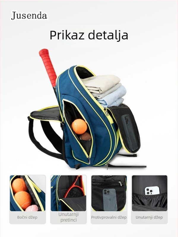 Unisex sportski ruksak za badminton i tenis, velikog kapaciteta, prilagodljiv vanjski pretinac za rekete