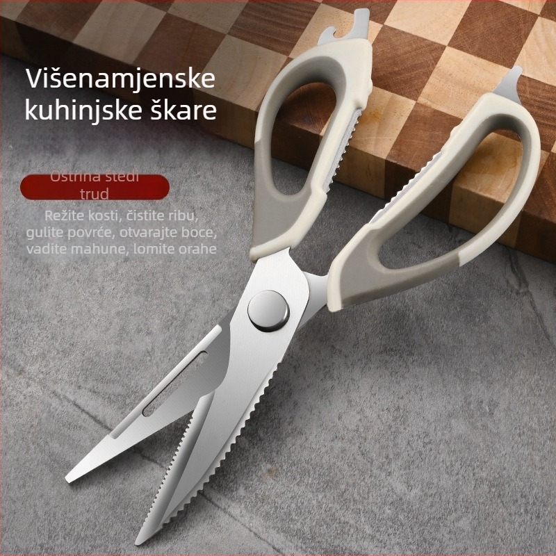 Kuhinjske škarje od nehrđajućeg čelika, višefunkcionalne za kosti, ribu i meso, s odvojivim dizajnom, za kućnu upotrebu.