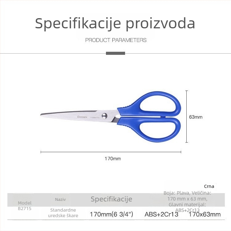 Qixin B2715 škarice za ured, školu i kućnu upotrebu, 170 mm, nehrđajući čelik, PP držak, ručna izrada