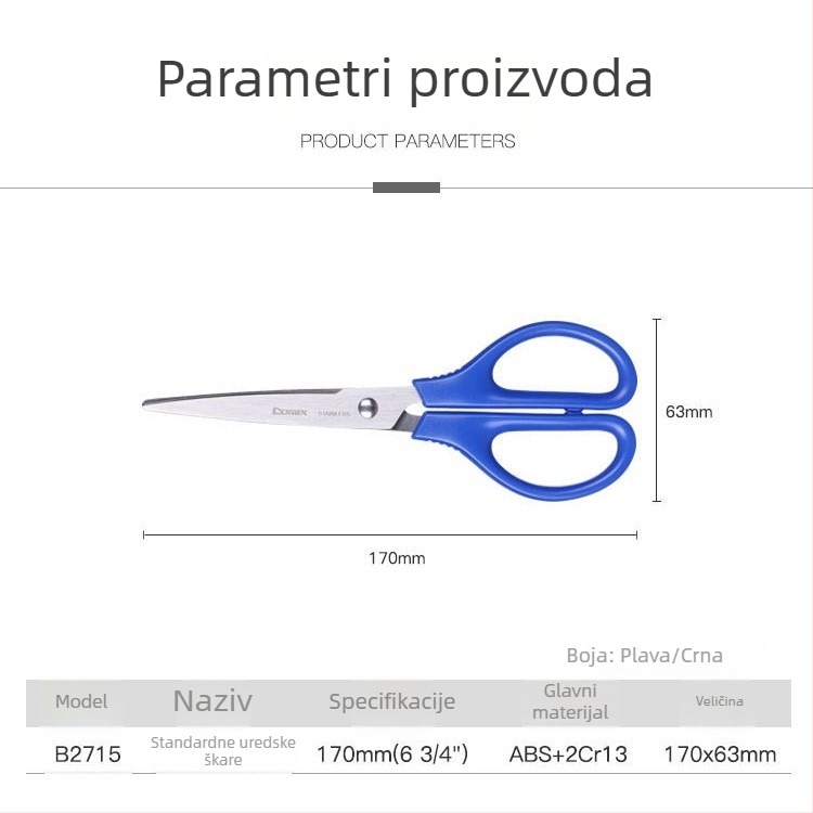 Qixin B2715 škarice za ured, školu i kućnu upotrebu, 170 mm, nehrđajući čelik, PP držak, ručna izrada