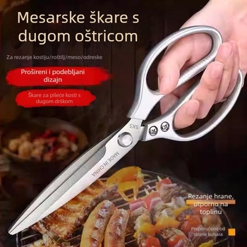 Dugačke nehrđajuće kuhinjske škarice za roštilj, škarice za hranu, višenamjenske škarice za pileće kosti, kućne škarice s dugom drškom, snažne škarice