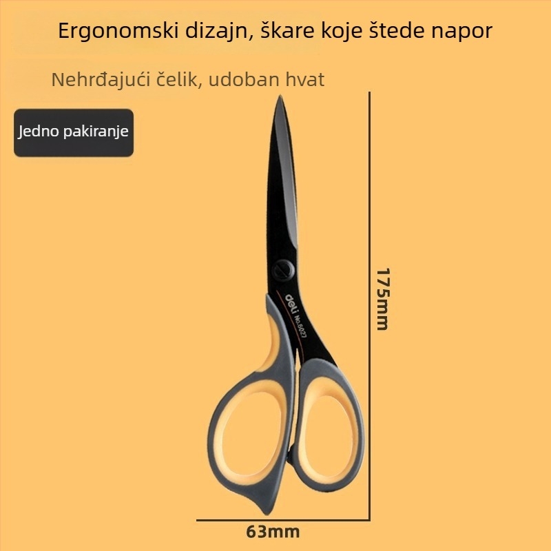 Deli 6027 Škare od nehrđajućeg čelika s crnom oštricom, za umjetnost i rukotvorine, 17 cm, rezanje tkanina za kućnu upotrebu