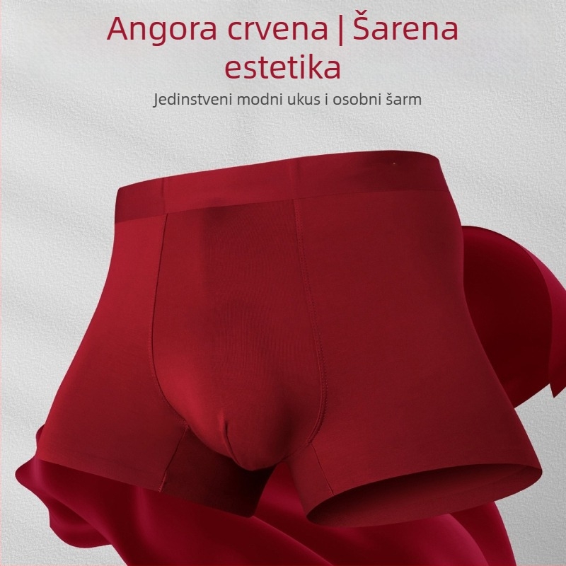 Kerya Muške crvene bokserice od modal vlakana, antibakterijske, prozračne, udobne, srednji pojas, jednobojne