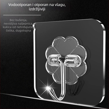 Set od 5 prozirnih ljepljivih kuka za zid, bez bušenja, nosivost 5–10 kg po kuki, moderni minimalistički dizajn