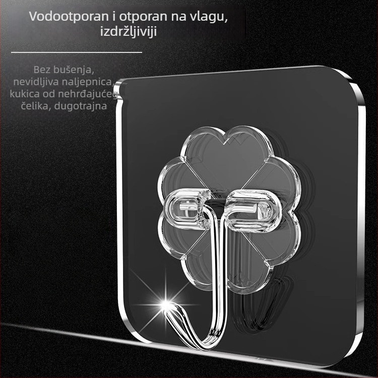 Set od 5 prozirnih ljepljivih kuka za zid, bez bušenja, nosivost 5–10 kg po kuki, moderni minimalistički dizajn