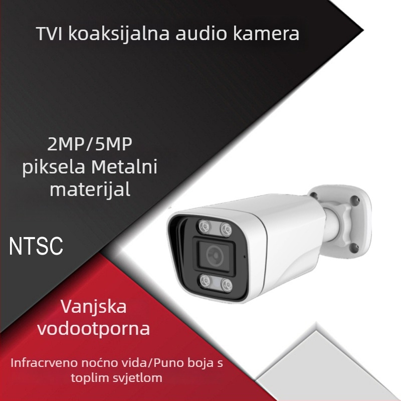 Dan/noć, puna boja, 5 MP TVI koaksijalna kamera sa zvukom, vanjska vodootporna kamera za nadzor