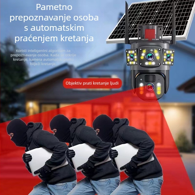 Solarna kamera za nadzor s 4G, bežični vanjska, daljinski pristup putem mobitela, HD noćni vid, 360° vodootporna