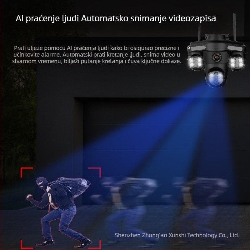 HD sferna kamera za nadzor, četiri-kanalni zaslon, 360° noćni vid, bežična, za unutarnju i vanjsku upotrebu