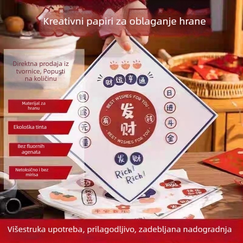 Papir protiv masnoće za pržene užine, podloške za kruh i tanjure, za pečenje; pogodno za prženu piletinu i pomfrit