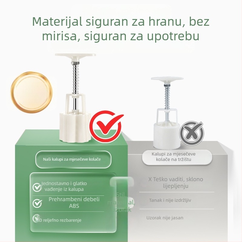 Kalup Mooncake Snow Skin za kolače – ručno utiskivanje s reljefnim uzorkom, kuhinjski alat s premazom protiv ljepenja