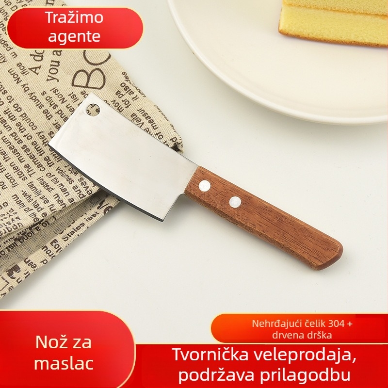 Nerđajući čelični set noževa za maslac, džem i sir s drvenom ručkom – nož za mazanje i spatula, kuhinjski alat u japanskom stilu