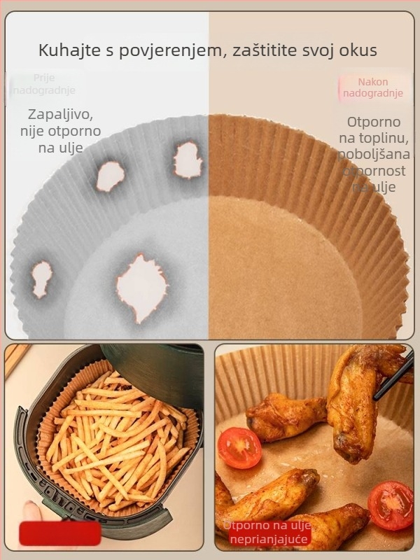 Okrugli papir za pečenje s silikonovim uljem za air fryer i pećnicu – apsorbira masnoću, otporan na visoke temperature