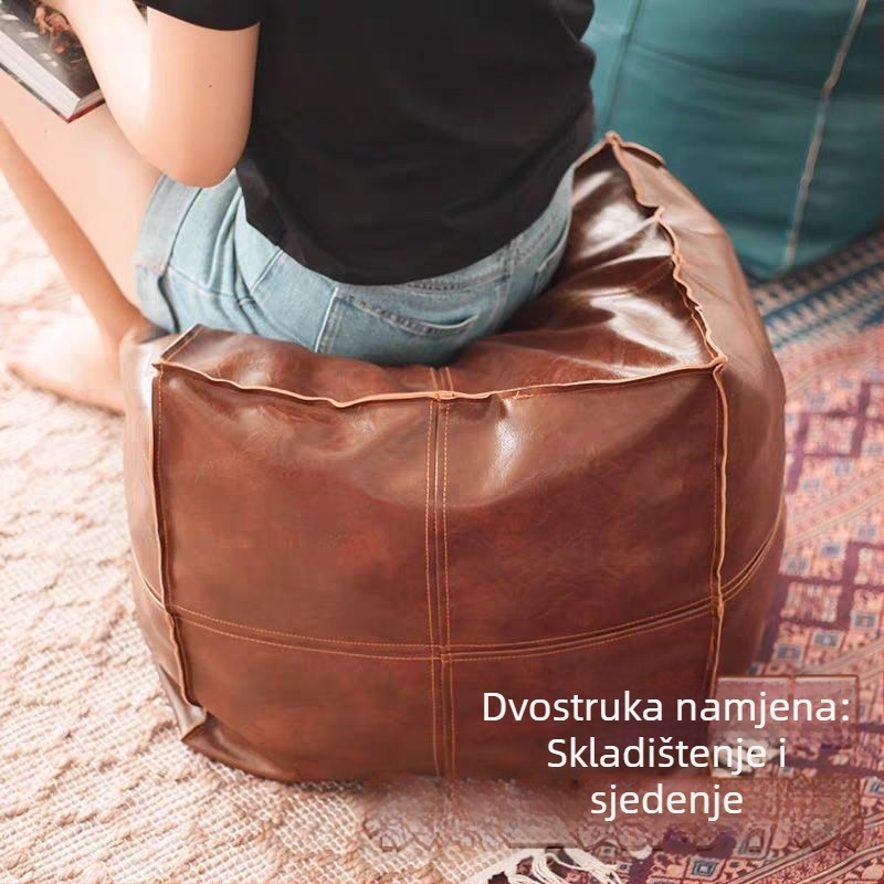 Kožni pokrov za pouf, torba za skladištenje starih odjevnih predmeta, niski tabure za kauč, dnevni ottoman, kauč uz prozor