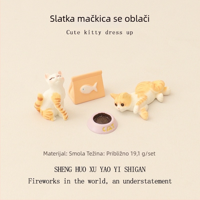 Slatka mačka od smole, mini DIY staza za penjanje mačaka i podna podloga za kućicu lutaka – dekorativna figurica