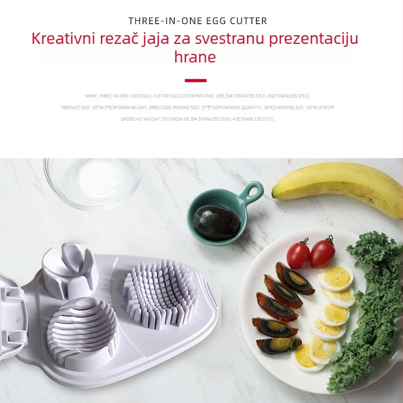 3-u-1 višenamjenski sječkač za povrće, elegantan rezač za jaja i dijelič za kriške jaja