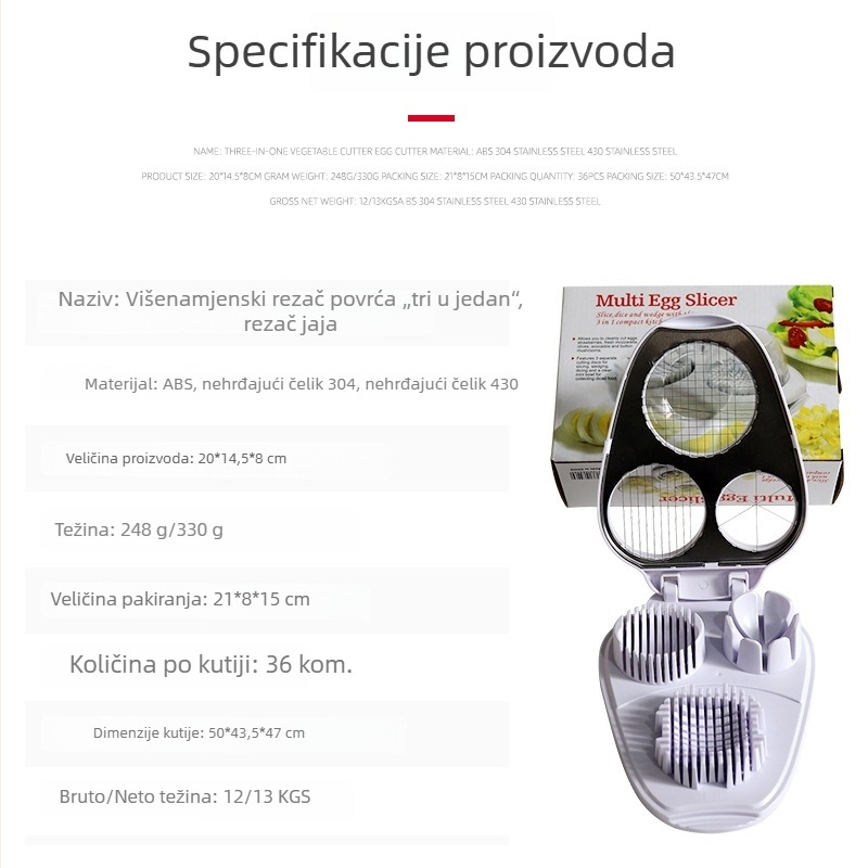 3-u-1 višenamjenski sječkač za povrće, elegantan rezač za jaja i dijelič za kriške jaja