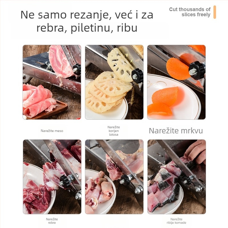 Nehrđajući čelični rezač za meso i povrće — kućna i profesionalna upotreba, rezanje zamrznutog mesa, janjetina rola, govedina, multifunkcionalni rezač povrća