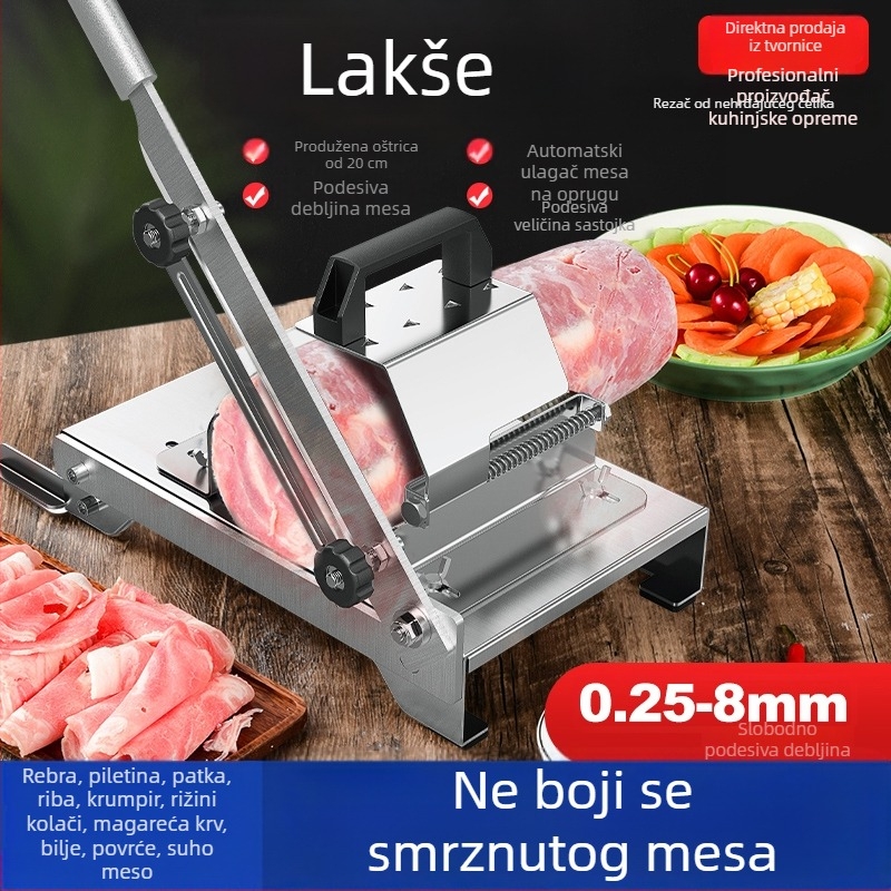 Nehrđajući čelični rezač za meso i povrće — kućna i profesionalna upotreba, rezanje zamrznutog mesa, janjetina rola, govedina, multifunkcionalni rezač povrća