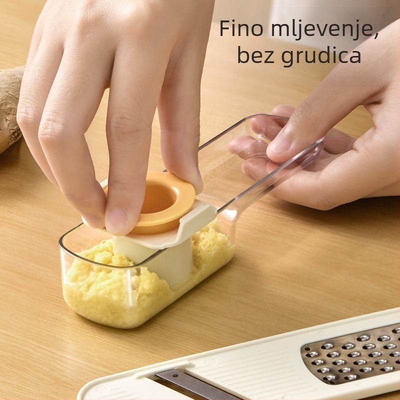 Mini tro-in-one mlin za đumbir i češnjak, s nožem za sjeckanje, ribanje i rezanje na ploške