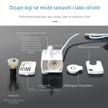 Potopna pumpa za vodu za mačke i pse s automatskim isključivanjem pri suhom radu i senzorom svjetla, 1–3 W, podizanje 0,6 m, DC5V