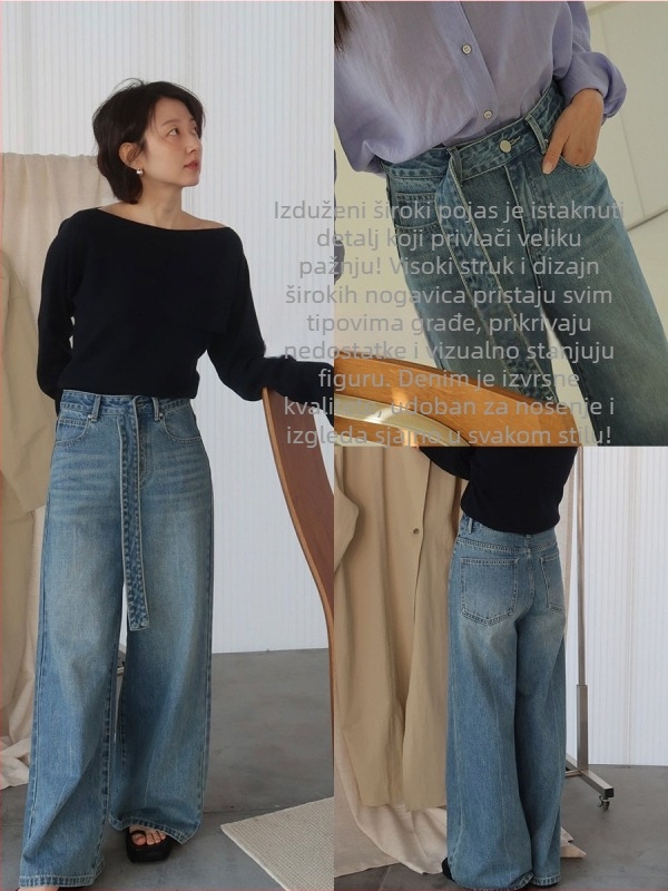 Traperice s blagim izbočenjem i remenom, ravni kroj, casual hlače – Model 00700