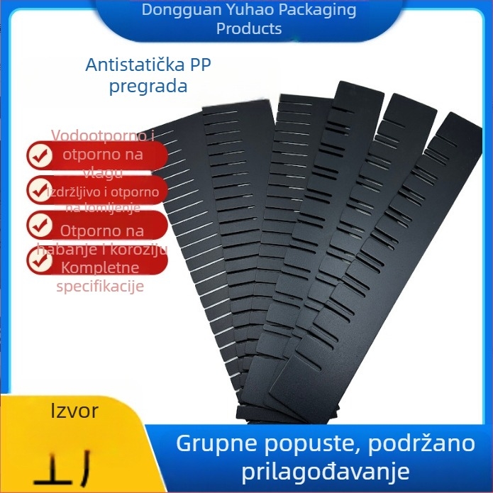 Antistatični PP dijeljni panel s mat završnom površinom, otporan na ogrebotine, crni PP film, stabilizator elektrostatnog indeksa