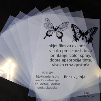 Vodootporan mliječno-bijeli prozirni film za inkjet tiskanje, izradu ploča i sitotisk