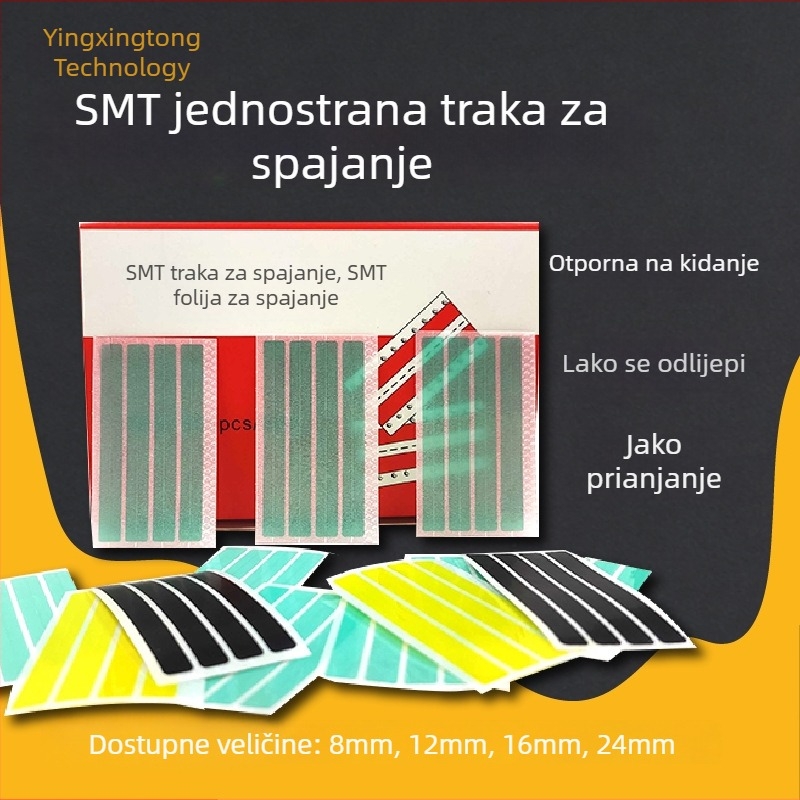 SMT antistatična dvostrano ljepljiva traka na PET podlozi, širina 8 mm, debljina 0,5 mm, PU ljepilo, temperaturni raspon -20 do 80 °C, otpuštajući papir