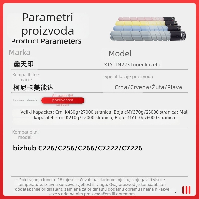 Tonera u prahu za Konica Minolta C226, C266, C256, C7222, C7226 i TN223