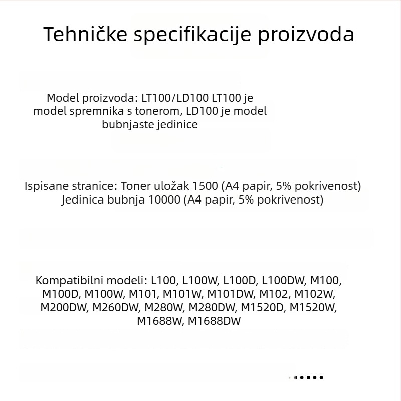 Tonera kaseta i spremnik prašine za Lenovo M200DW/M260DW laserske pisače
